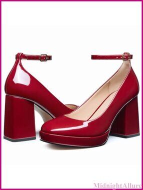 Women’s Platform Chunky Heel Mary Jane Pumps – Comfortable 3.5 Inch Block Heels
